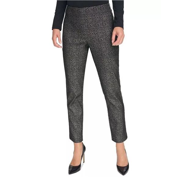 DKNY Women Black/Silver Animal Printed Low Rise Skinny Ankle Pants Size US 14 - Picture 1 of 5